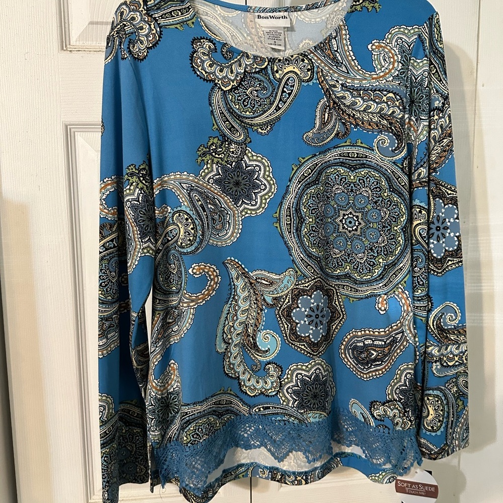 Blair Blue Graphic Blouse with Long Sleeves